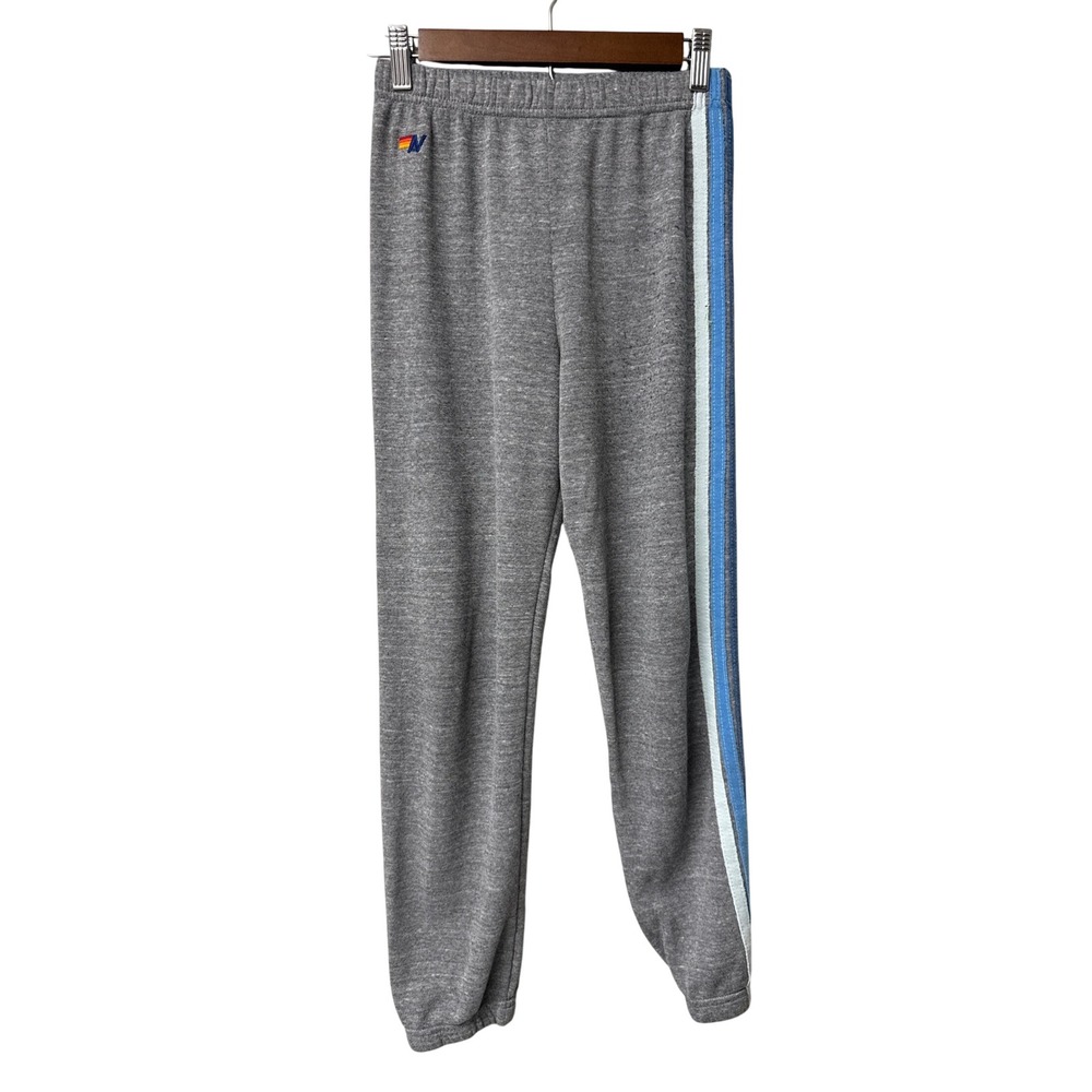AVIATOR NATION KID'S 5‎ STRIPE SWEATPANTS GREY/BLUE SIZE 14 ATHLEISURE RETRO EUC
